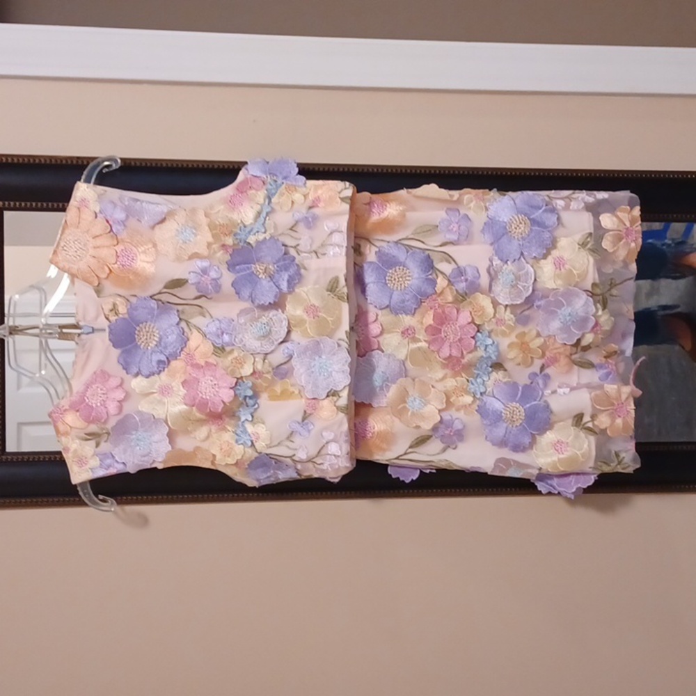 Floral Embroidered Sleeveless Top & Skirt set